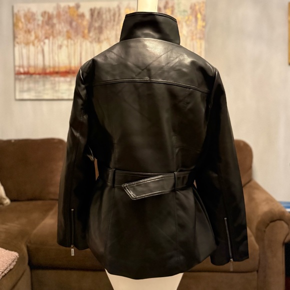 Kenneth Cole Women's Belted Faux Leather Jacket - Picture 13 of 14